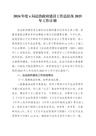2024年度X局法治政府建设工作总结及2025年工作计划