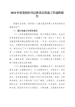 2024年度党组织书记抓基层党建工作述职报告