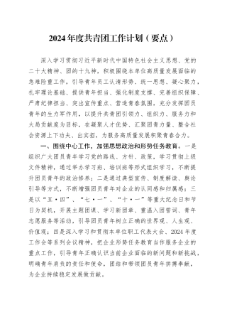 2024年度共青团工作计划（要点）