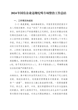 2024年国有企业违规吃喝专项整治工作总结公司汇报报告20241030