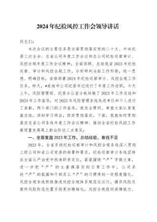 2024年纪检风控工作会领导讲话