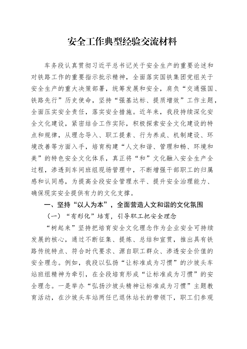 安全工作典型经验交流_第1页