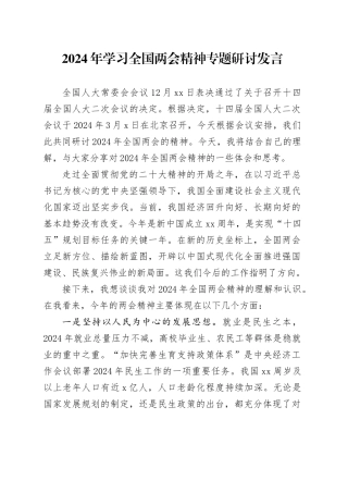2024年两会精神专题研讨发言