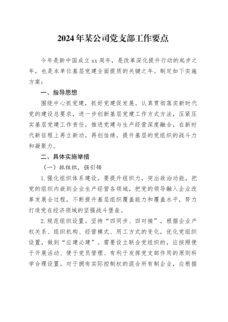 2024年某公司党支部工作要点_第1页