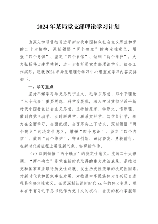 2024年某局党支部理论学习计划