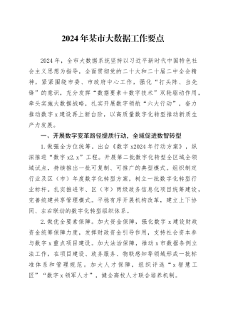 2024年某市大数据工作要点