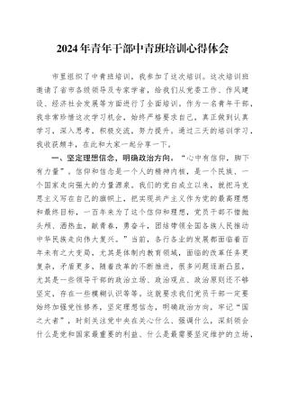 2024年青年干部中青班培训心得体会