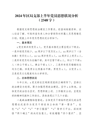 2024年区局支部上半年党员思想状况分析（2348字）