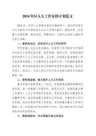 2024年区人大工作安排计划