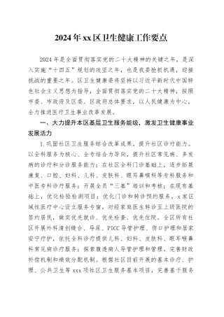 2024年区卫生健康工作要点