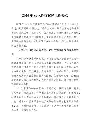 2024年区医疗保障工作要点（20240422）