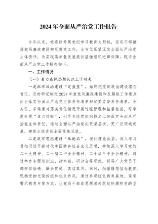 2024年全面从严治党工作报告20240911