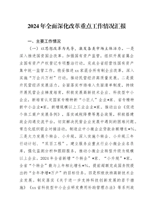 2024年全面深化改革重点工作情况汇报