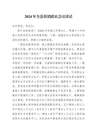 2024年全县供销联社会议讲话