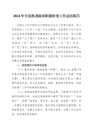 2024年全县推进政府职能转变工作总结报告