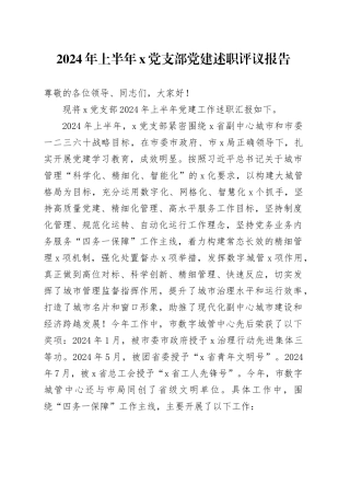 2024年上半年x党支部党建述职评议报告
