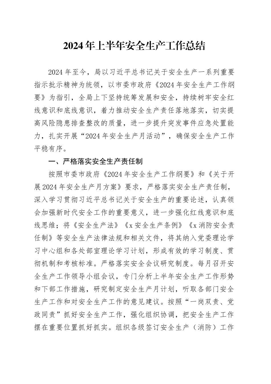 2024年上半年安全生产工作总结_第1页