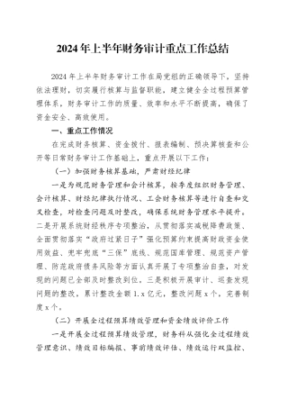 2024年上半年财务审计重点工作总结（20240520）