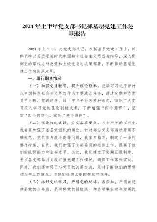 2024年上半年党支部书记抓基层党建工作述职报告2300字