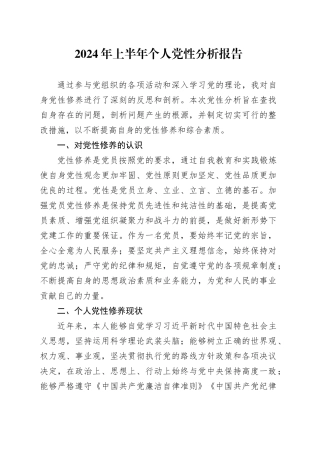 2024年上半年个人党性分析报告