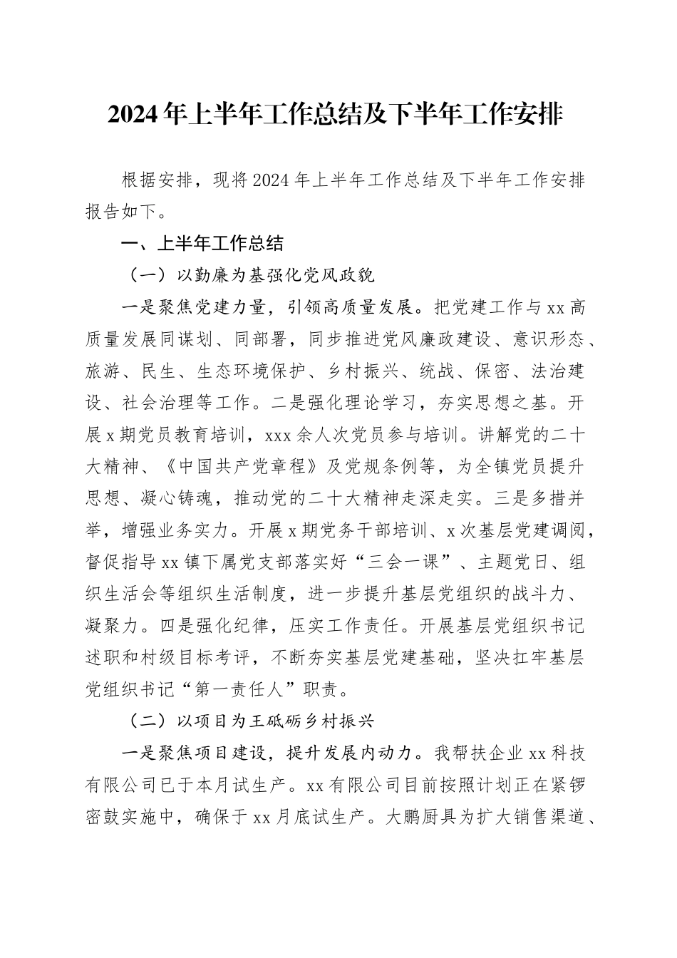 2024年上半年工作总结及下半年工作安排_第1页