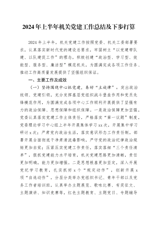 2024年上半年机关党建工作总结及下步打算