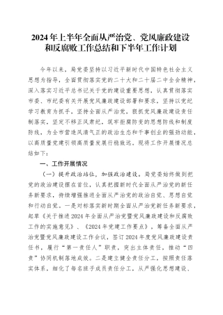 2024年上半年全面从严治党、党风廉政建设和反腐败工作总结和下半年工作计划汇报报告20240703