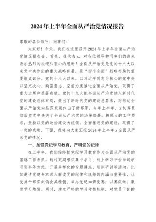 2024年上半年全面从严治党情况报告