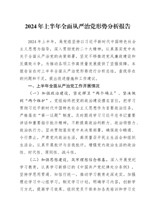 2024年上半年全面从严治党形势分析报告总结汇报20240712