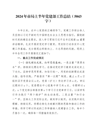 2024年市局上半年党建部工作总结（5043字）