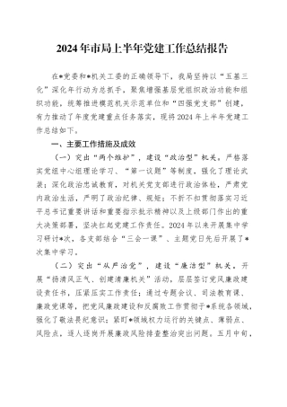 2024年市局上半年党建工作总结报告