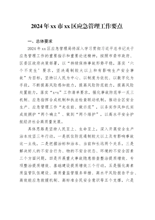 2024年市区应急管理工作要点（20240418）