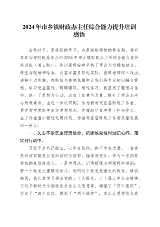 2024年市乡镇街道财政办主任综合能力提升培训感悟