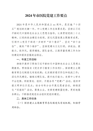 2024年市医院党建工作要点