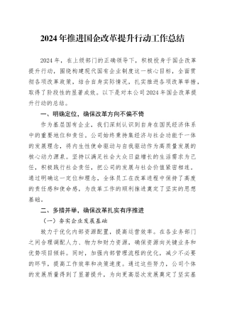 2024年推进国企改革提升行动工作总结
