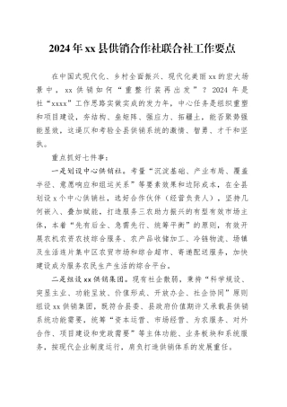 2024年县供销合作社联合社工作要点（20240301）
