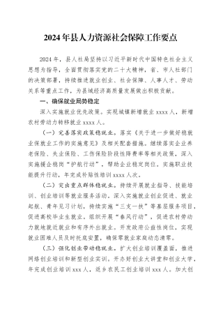 2024年县人力资源社会保障工作要点