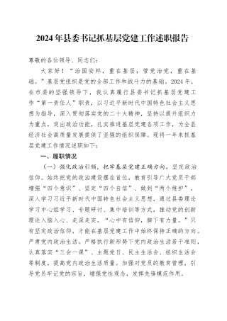 2024年县委书记抓基层党建工作述职报告