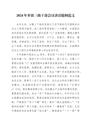 2024年乡镇街道三级干部会议讲话提纲大会20240126