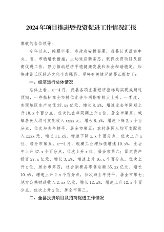 2024年项目推进暨投资促进工作情况汇报
