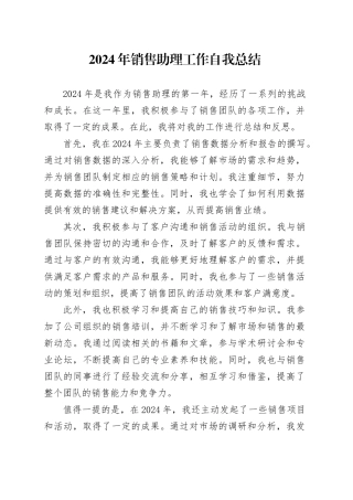 2024年销售助理工作自我总结