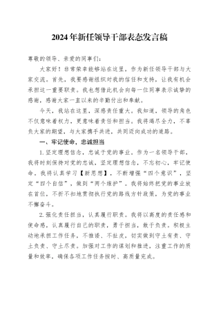 2024年新任领导干部表态发言稿