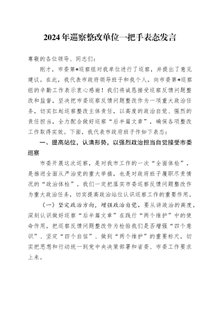 2024年巡察整改单位一把手表态发言