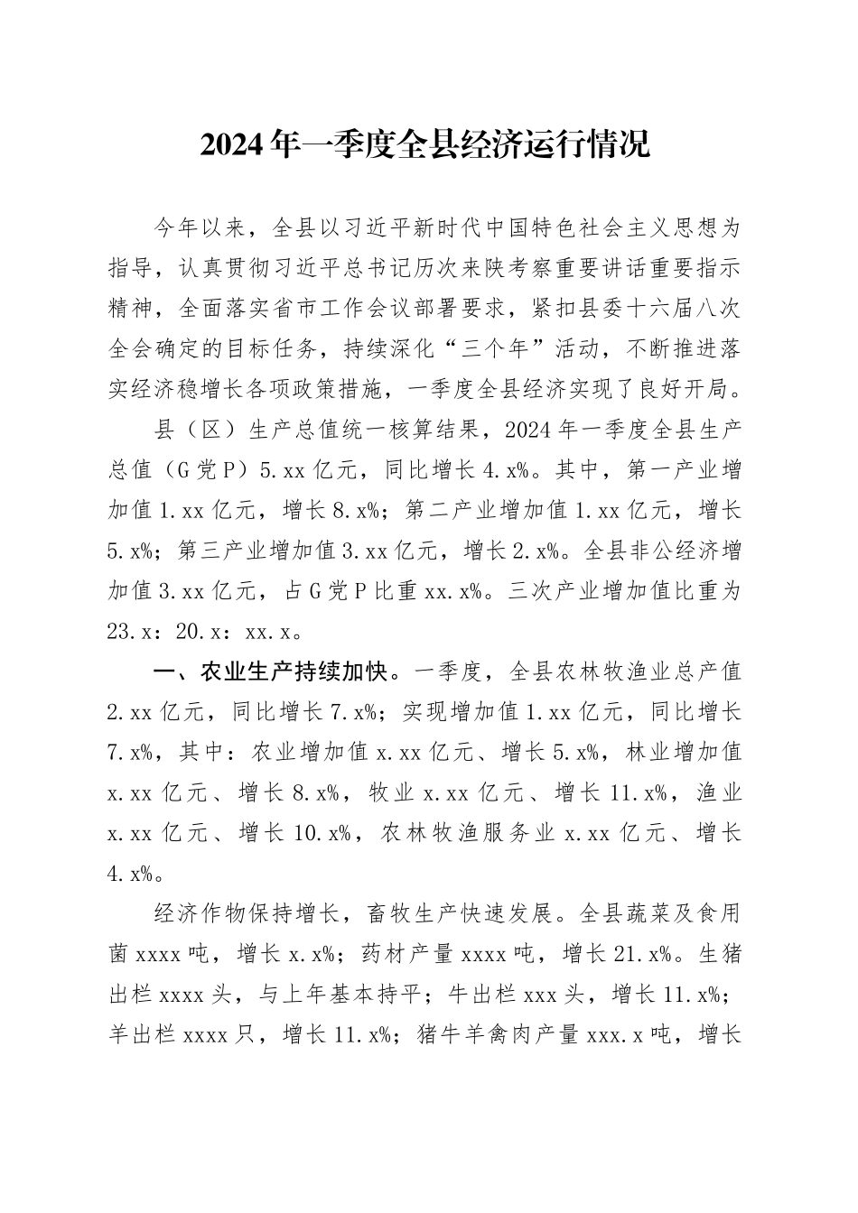 2024年一季度全县经济运行情况_第1页