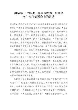 2024年在“推动干部担当作为、狠抓落实”专项部署会上的讲话
