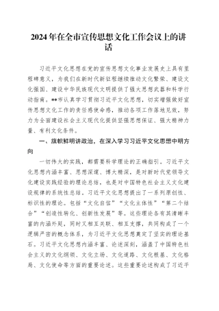 2024年在全市宣传思想文化工作会议上的讲话