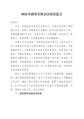 2024年政府全体会议讲话20240401
