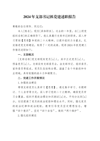 2024年支部书记抓党建述职报告