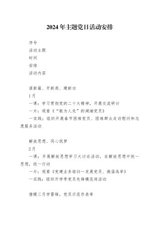 2024年主题党日活动安排