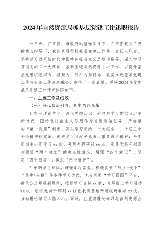 2024年自然资源局抓基层党建工作述职报告